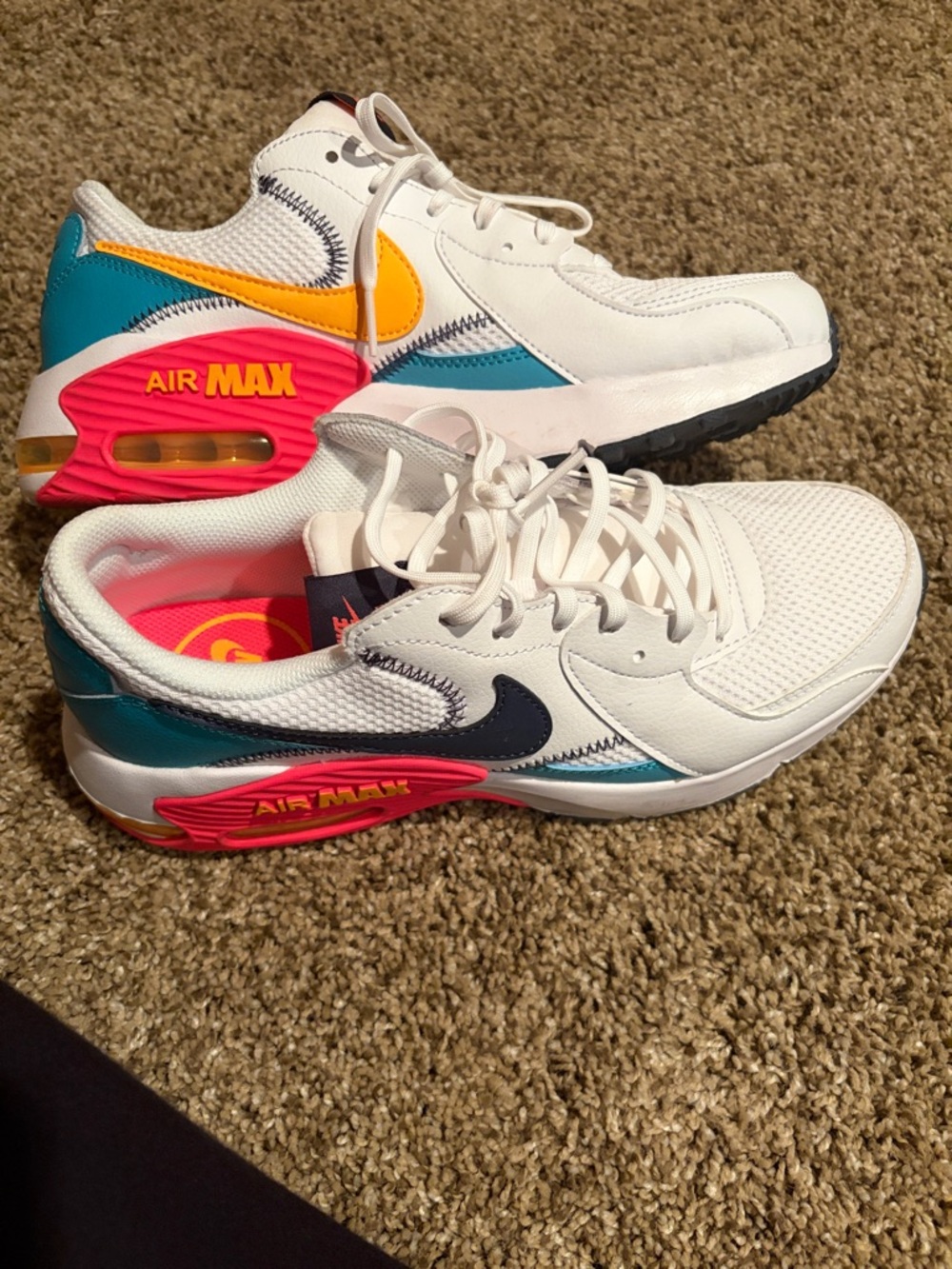 Nike White Sneakers with Teal, Yellow & Pink Accents